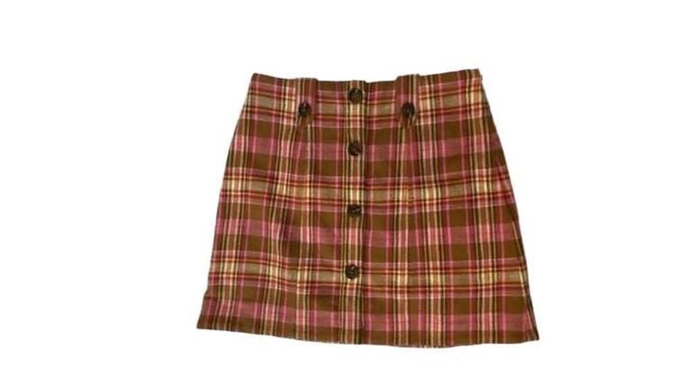 Maeve by Anthropologie Brown Pink Plaid Button-Front Mini Skirt